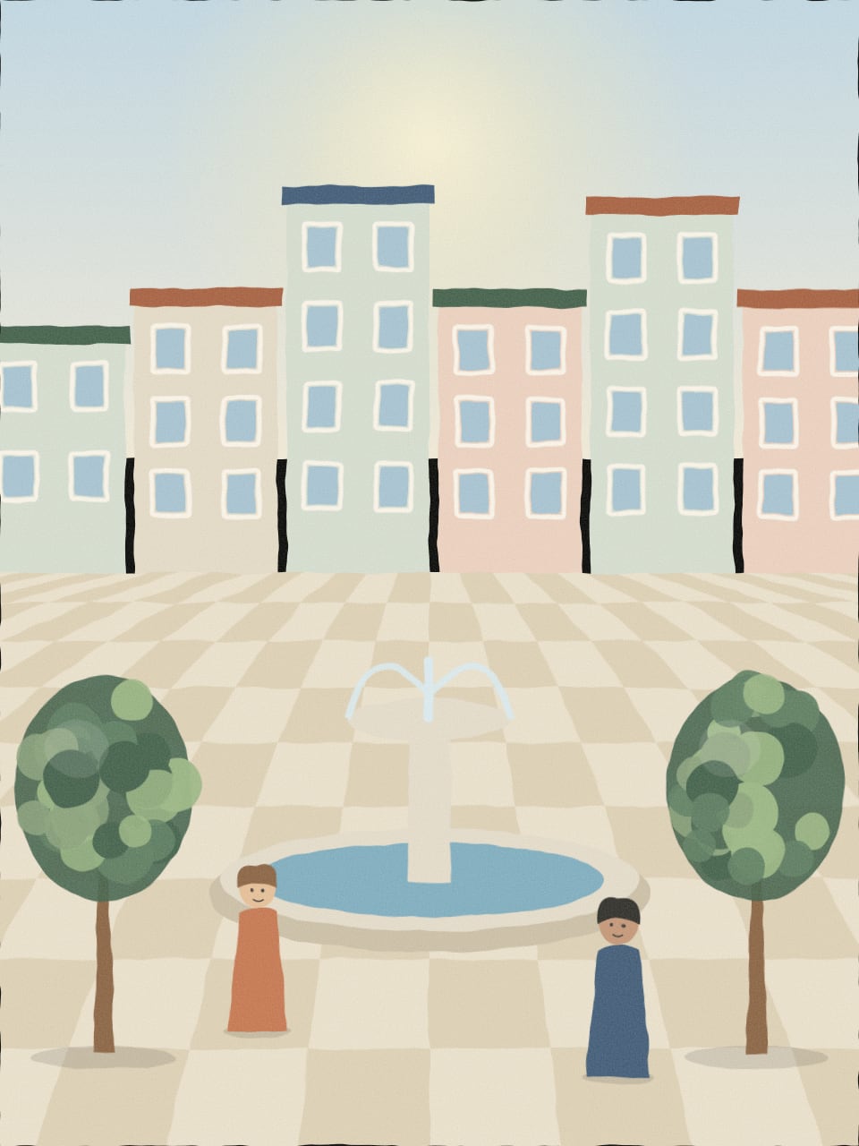 Illustrated city square
